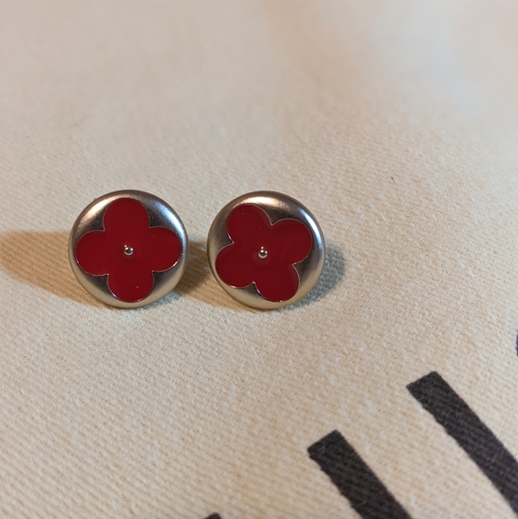 BLOSSOM EAR STUD, RED & GOLD - Picture 1 of 1